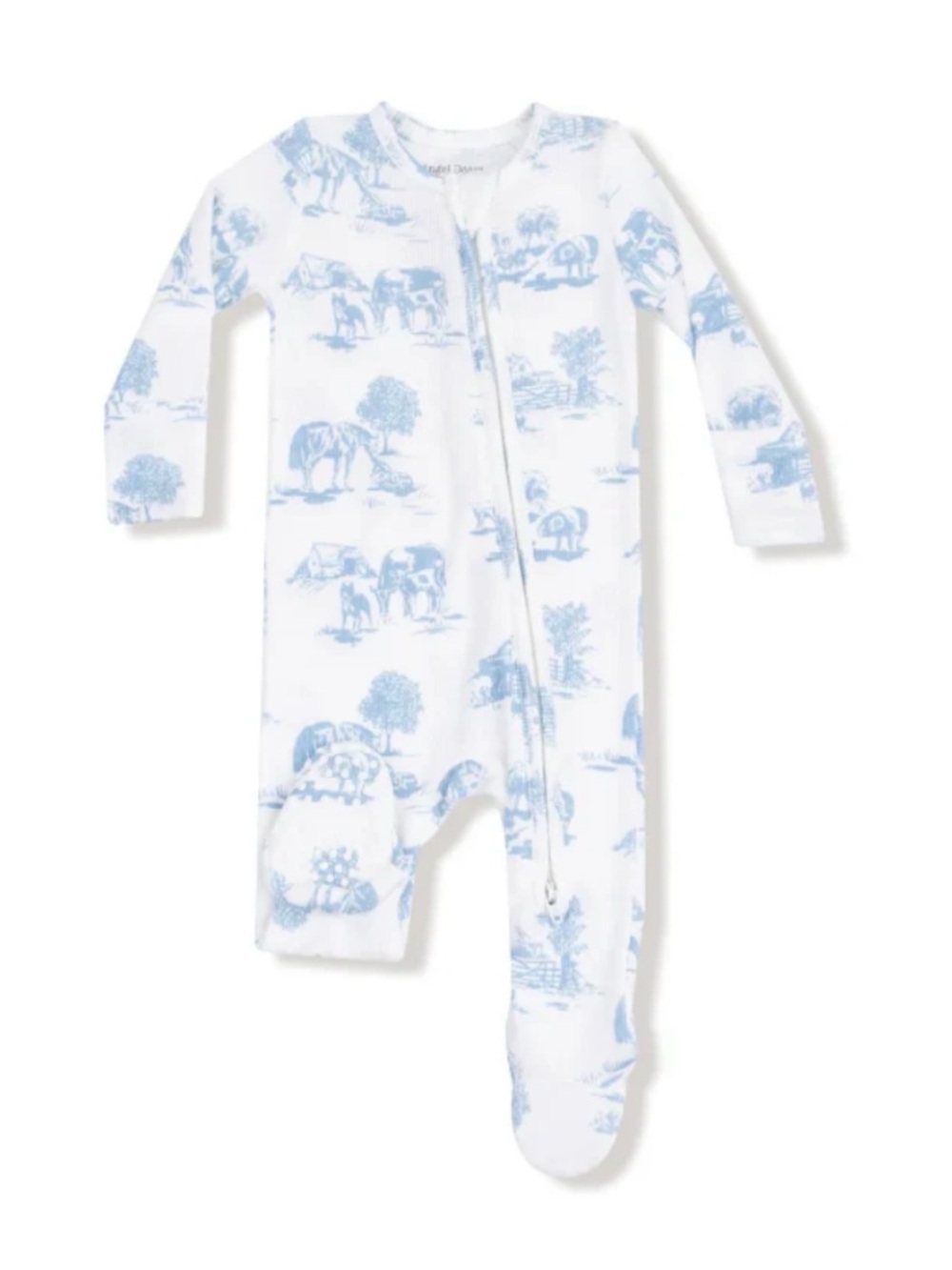 Angel Dear - 2 Way Zipper Footie - Farm Toile Blue